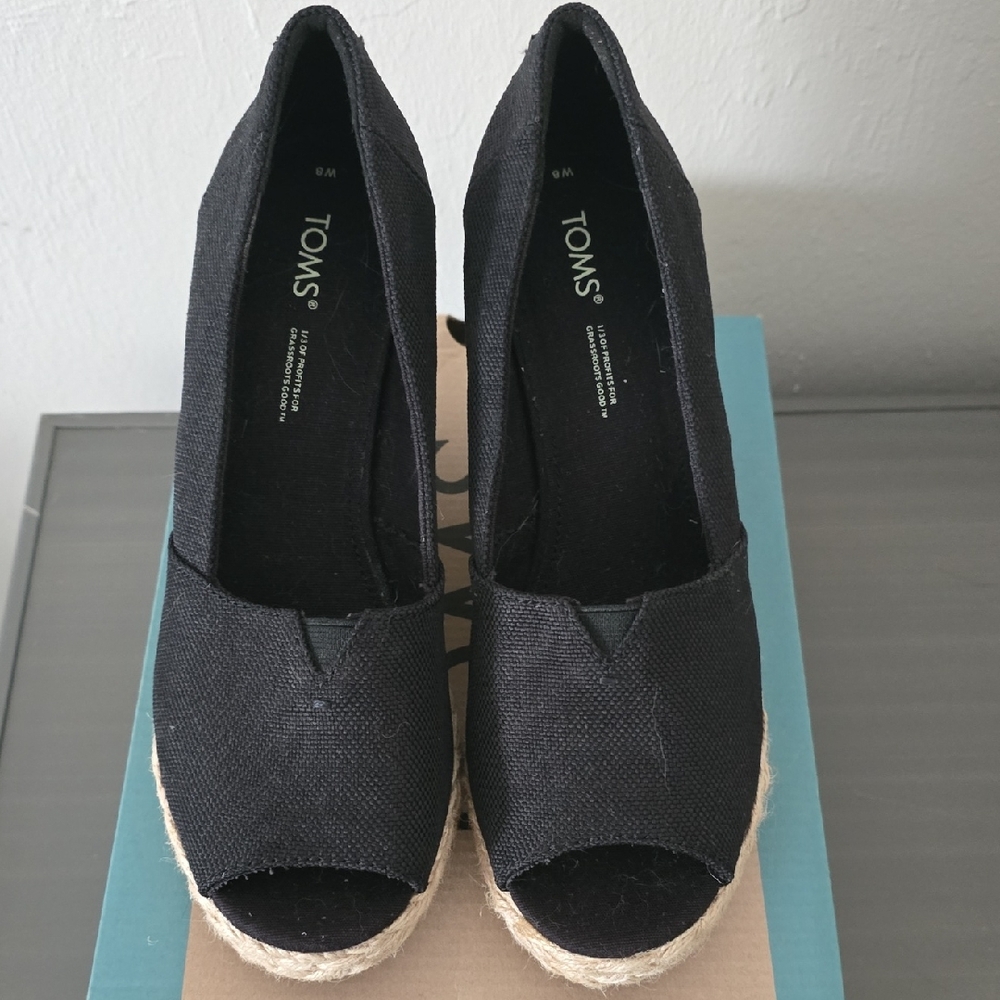 TOMS Black Espadrille Wedges